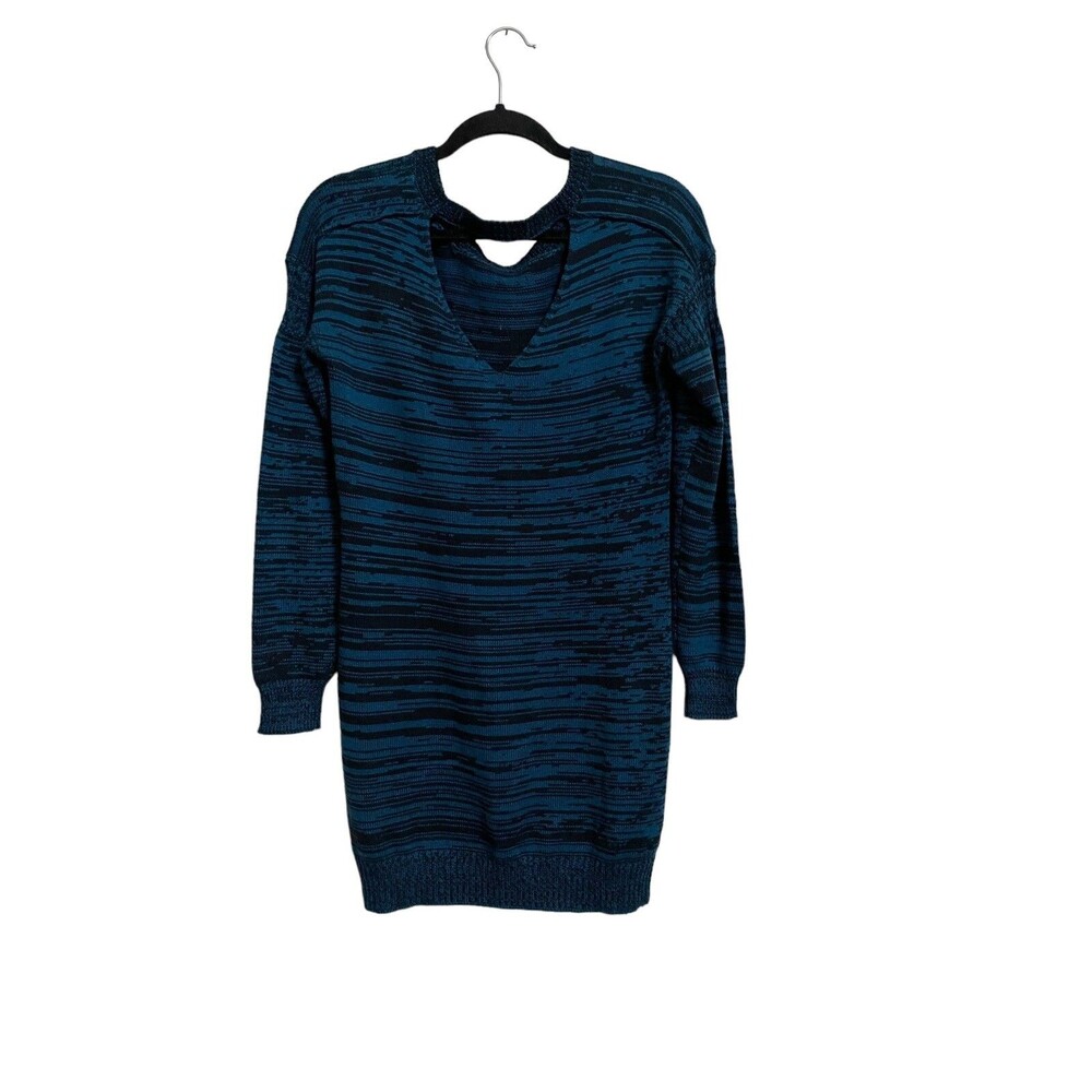 BCBGeneration Sweater Dress S Teal Black Abstract Stripe Back Cutout NWT